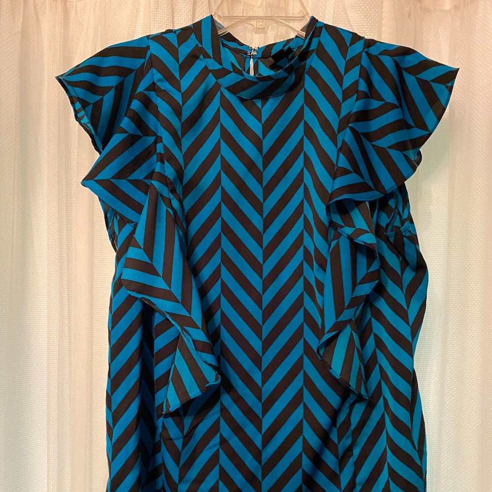 Worthington Blue & Black Chevron Sleeveless Blouse